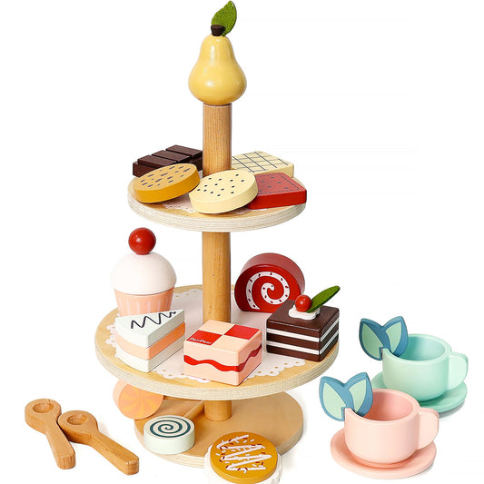 PairPear tea party set dessert stand shown in bright colors for imaginative pretend play