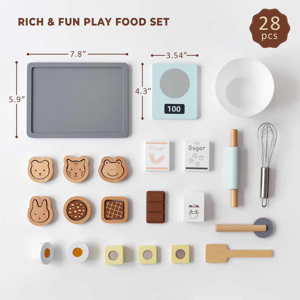 PairPear 28-piece wooden play food set supports imaginative meals