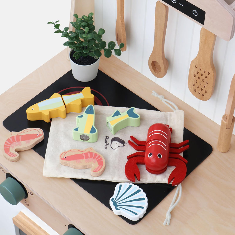 PairPear wooden fish pieces ideal for imaginative kitchen play