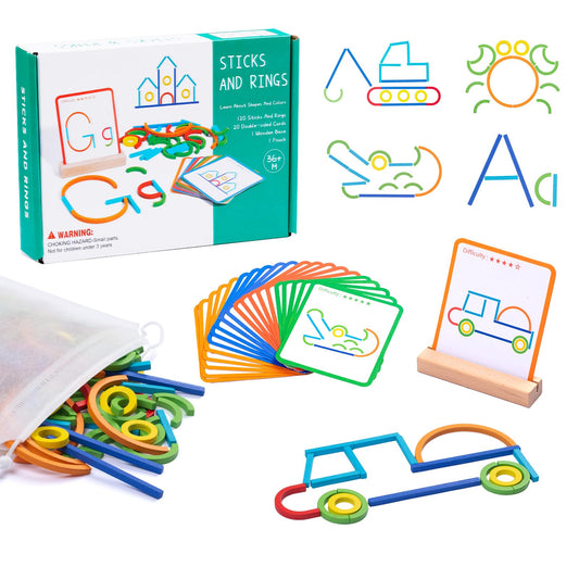 Pajojoqa wooden pattern blocks set for creative play and problem solving.