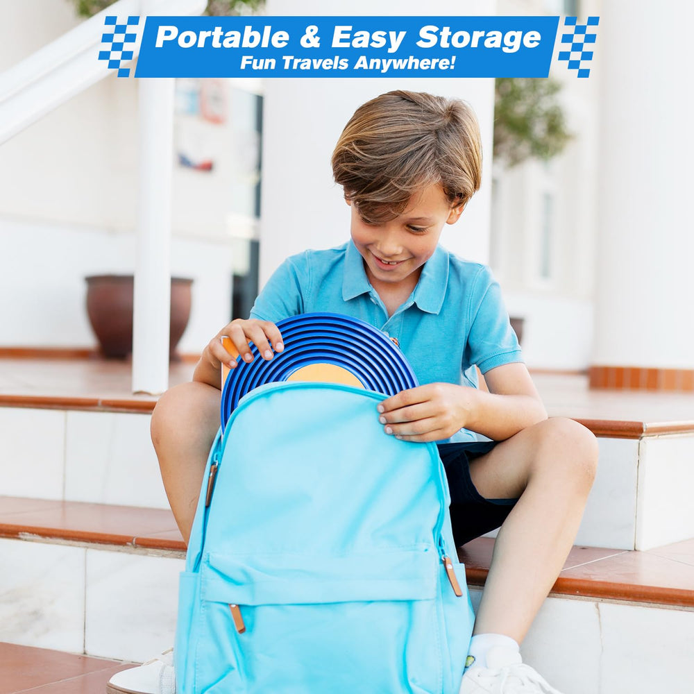 Pakoo flex-track supports indoor and outdoor play to spark imagination.