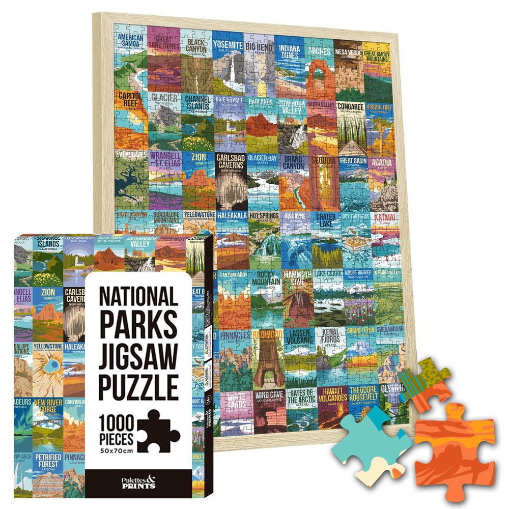 Palettes and Prints National Parks Puzzle Yellowstone illustration for relaxing evenings and mindful focus.