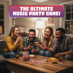 A lively party scene featuring friends playing Q The Music.