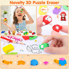 Palmatte dinosaur-themed erasers with vivid details.