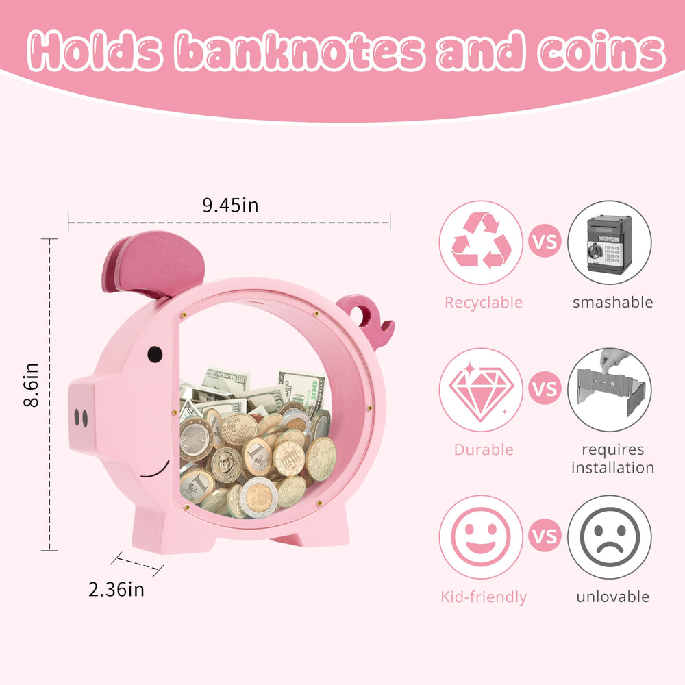 Front view of Pamctry Piggy Bank showing a sturdy, kid-friendly build.
