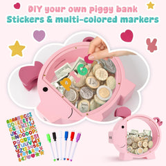 Sticker and marker pens for Pamctry Piggy Bank personalization and creativity.