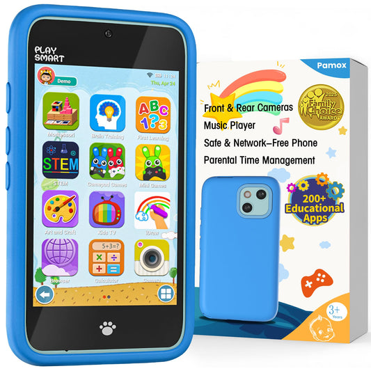 PAMOX Kids Phone with dual camera front view for playful selfies and storytelling.