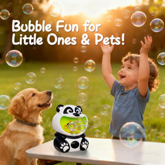 Panda Bubble Machine with anti-pinch design for toddler-safe use.