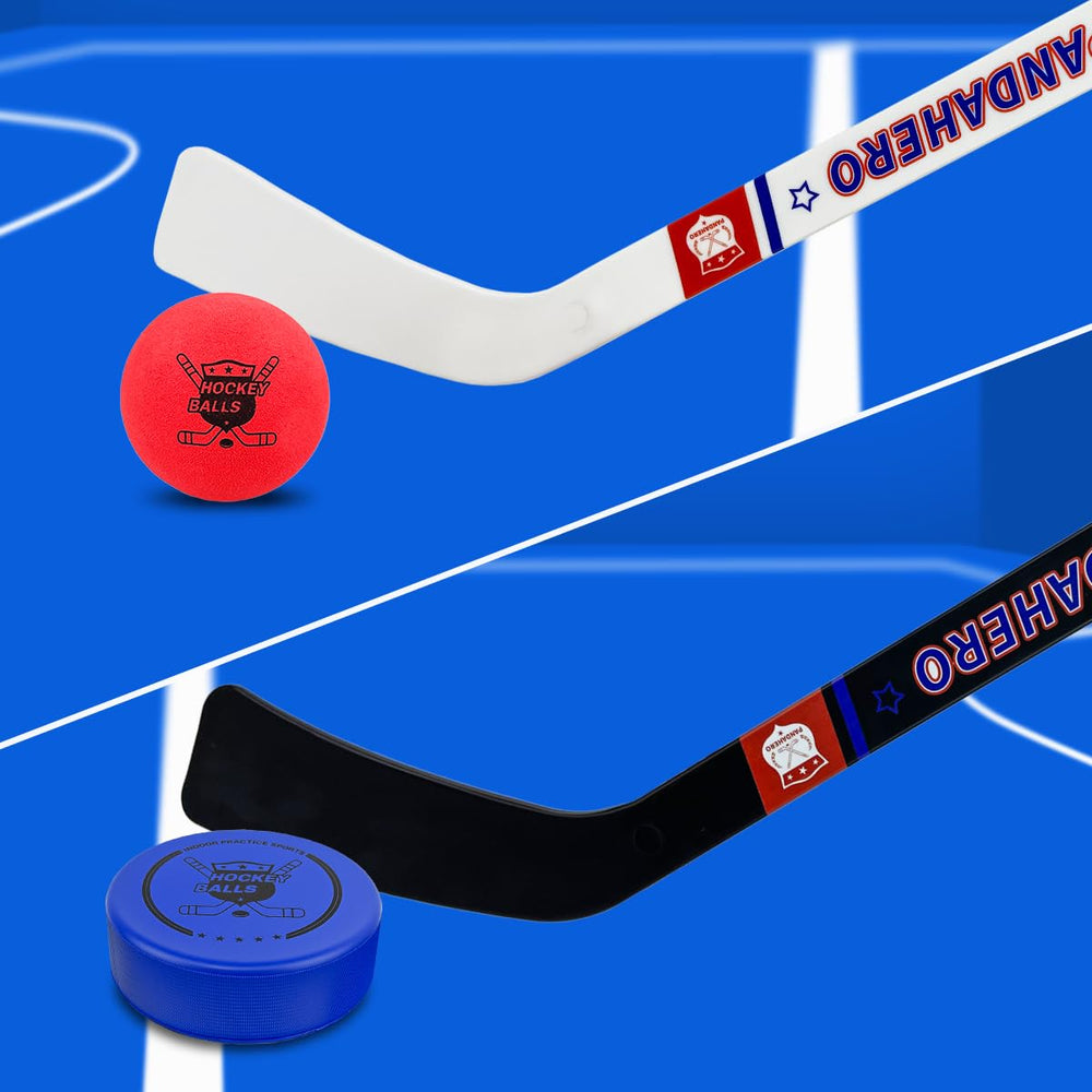 Kids playing indoors with Pandahero mini knee hockey set for active fun