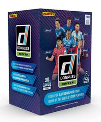 Panini Donruss Soccer 2024-25 box front showcases six packs for collectors.