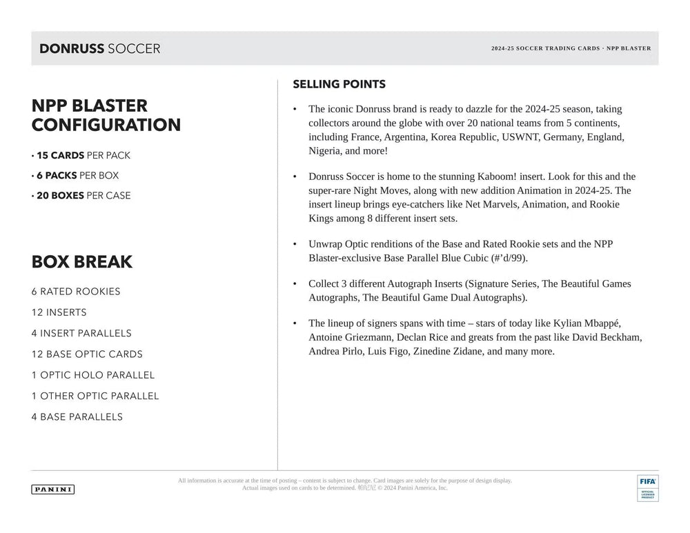 Panini Donruss Soccer 2024-25 packs layout shows six packs per box.