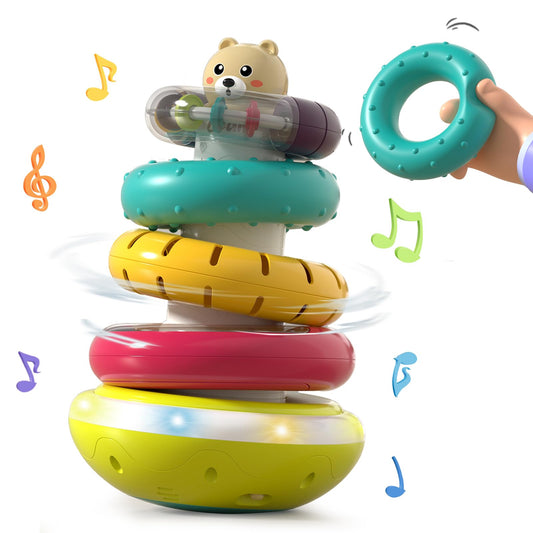 PANITU baby ring stacker lights top view highlights colorful rings for sensory play.