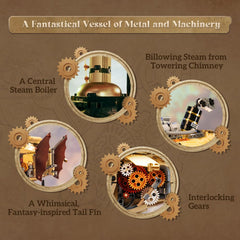 Pantasy Steampunk Airship Model copper plating highlights vintage aesthetics for collectors