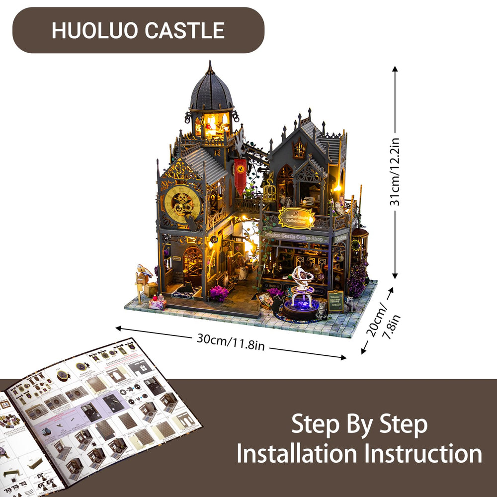 PANZIYU haunted dollhouse with LED lights creating a cozy glow