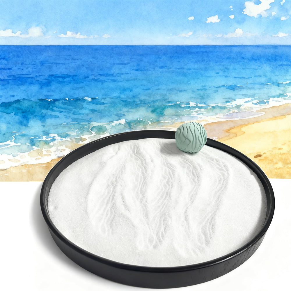 Parallel Halo Zen Garden sand and rake for quick mindfulness breaks at work