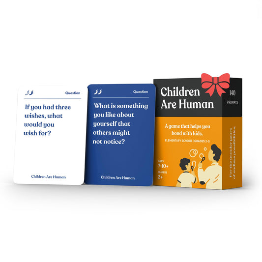 Parents Are Human: Children Are Human card game setup for family bonding and conversation.