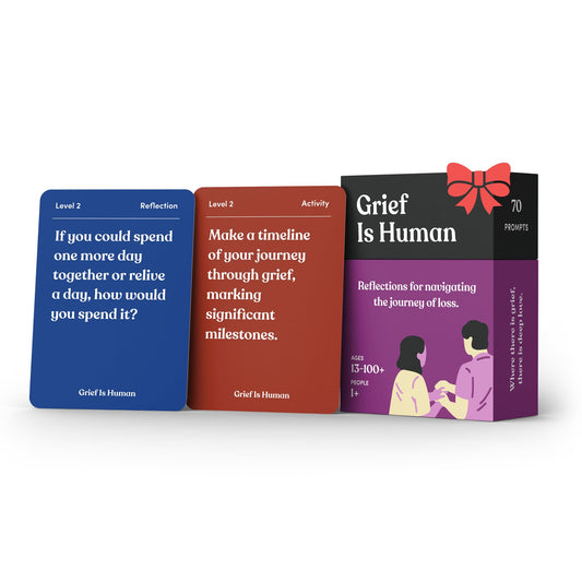 Parents Are Human Grief is Human card set cover guiding conversations about loss