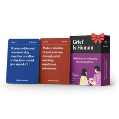 Parents Are Human Grief is Human card set cover guiding conversations about loss