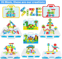 Parhlen blocks with electric screwdriver enabling easy assembly and motor skill development