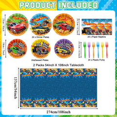 Party Greeting race car dessert plates add speed-themed flair to treats.