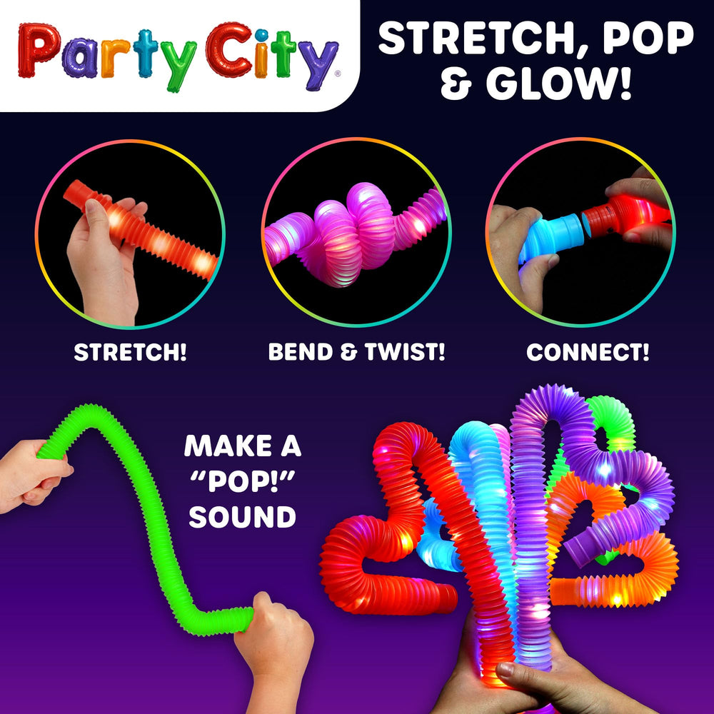 Party City stretchable sensory tubes for interactive fidget and sensory play