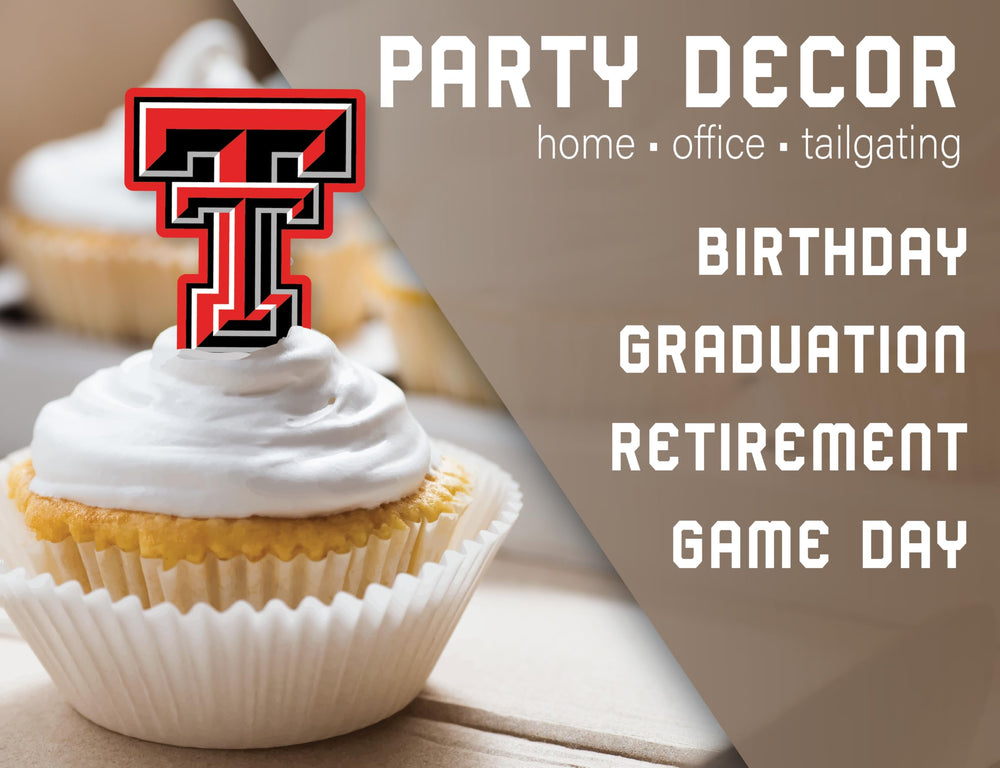 PartyKandy Texas Tech tailgate decorations with toppers, stadium-ready ambiance.