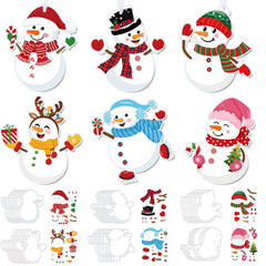 Pasimy 48pcs Christmas snowman kit with six sticker styles for quick DIY decorations.