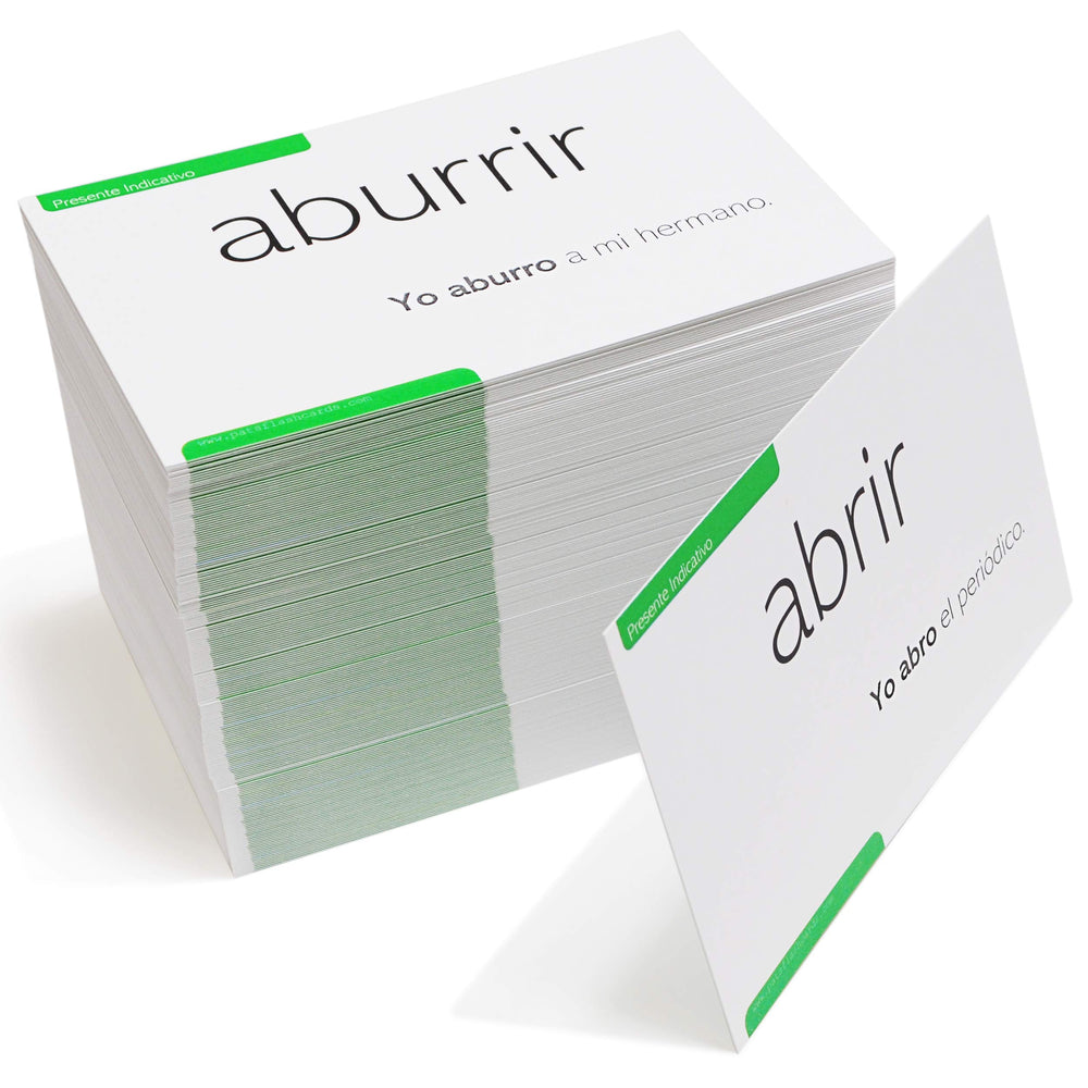 Pat's Flash Cards sample sentences in Spanish and English for real-life use.