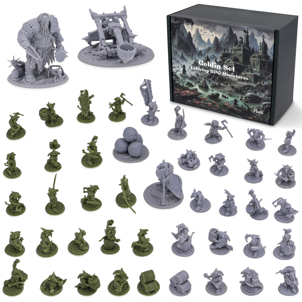 Path Gaming goblin set: unpainted 46 miniatures for D&D and RPGs, ready to customize.