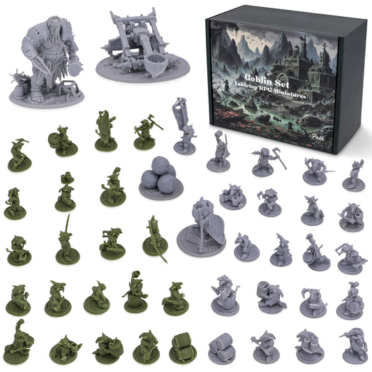Path Gaming goblin set: unpainted 46 miniatures for D&D and RPGs, ready to customize.