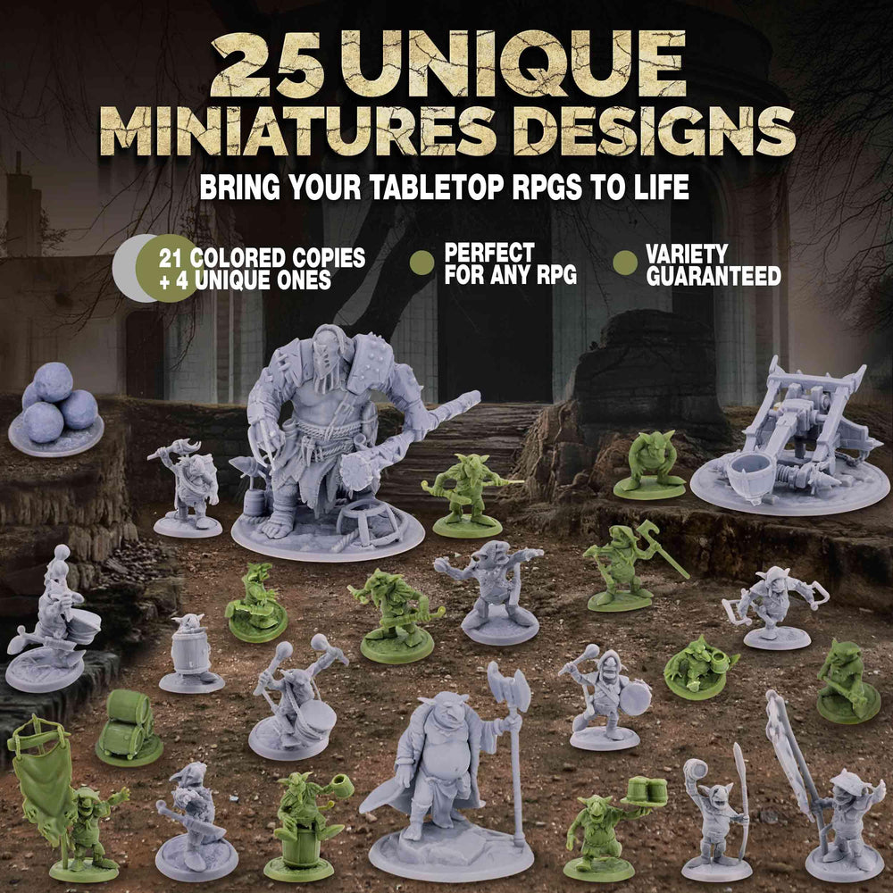 Path Gaming goblin squad of unpainted minis for diverse encounter setups.