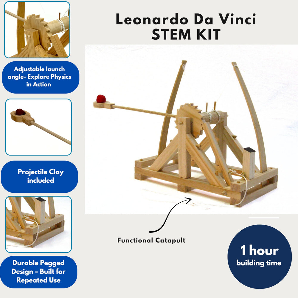 Pathfinders Leonardo da Vinci Catapult wooden-parts spread ready for assembly