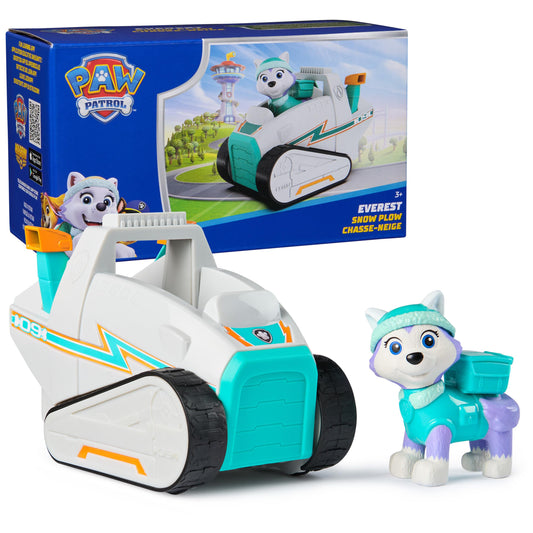 Paw Patrol Everest snow plow vehicle with collectible figure for imaginative play.