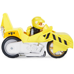 PAW Patrol Rubble Deluxe Vehicle pull-back mechanism for repeat wheelies and fast starts.