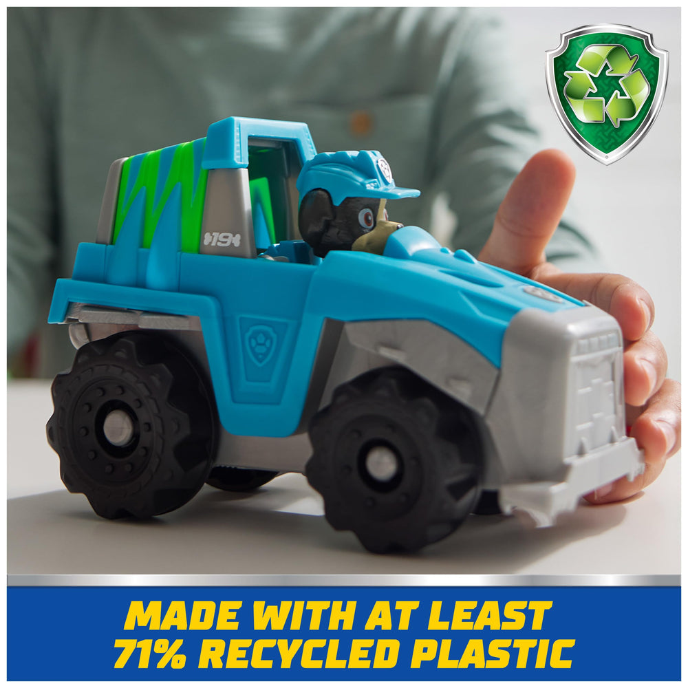 Collectible Rex figure close-up highlighting the mini rescue uniform