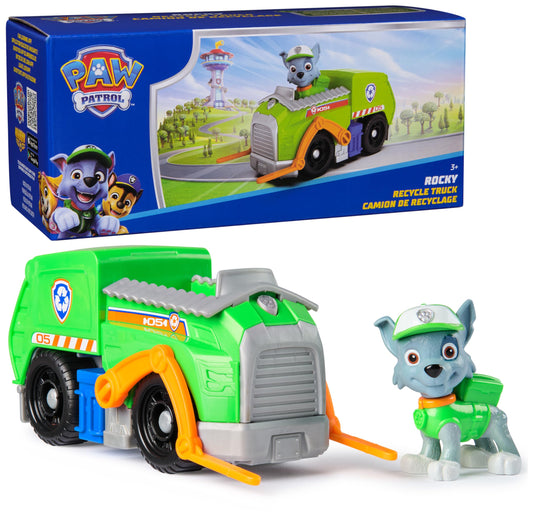PAW Patrol Rocky’s recycle truck with collectible figure ready for imaginative rescue missions.