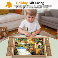 PAZIONMI durable puzzle board guards small pieces from dust and spills.