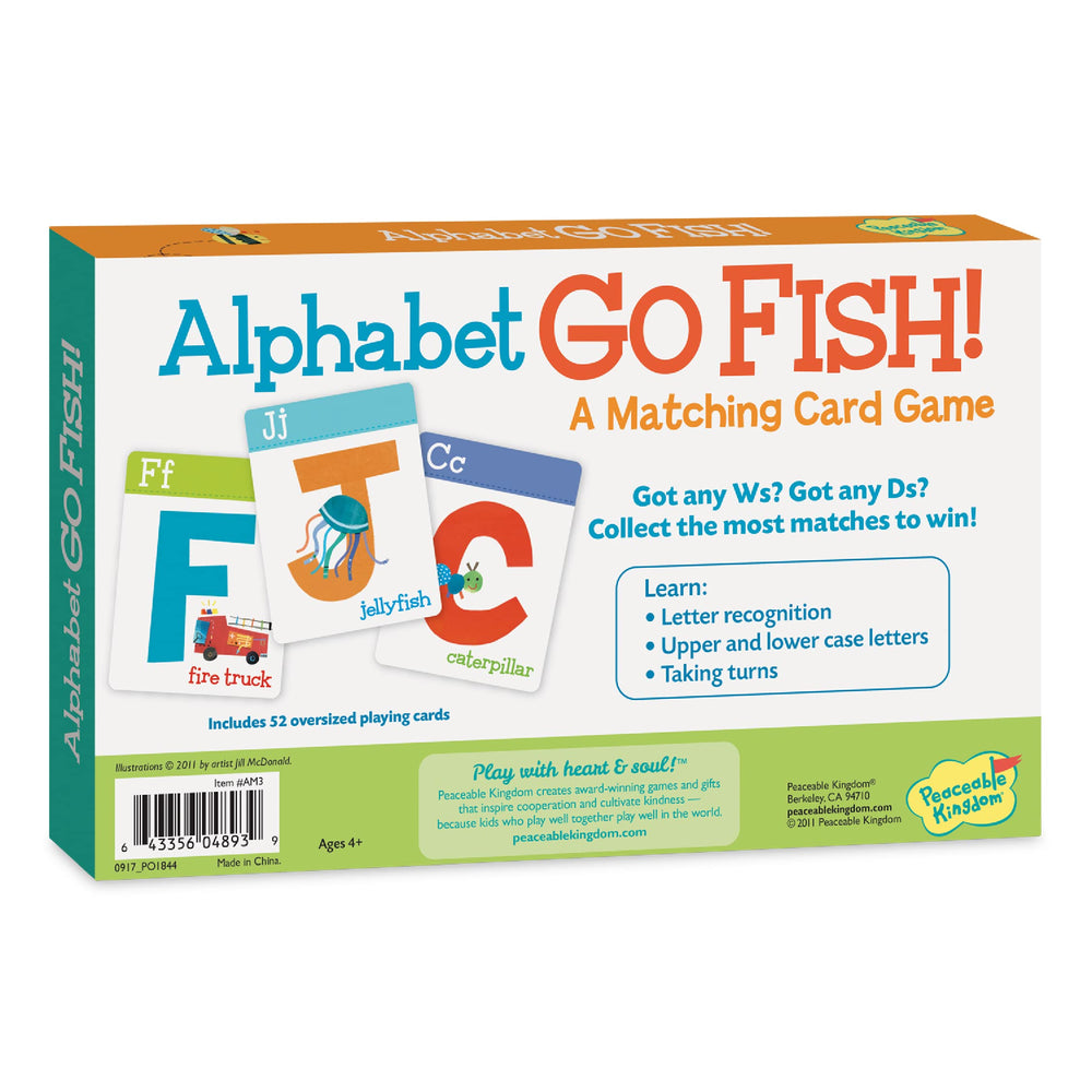 Instruction prompts for parents in Peaceable Kingdom Alphabet Go Fish support guided play.