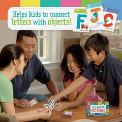 Peaceable Kingdom Alphabet Go Fish deck front displays colorful letters and playful illustrations.