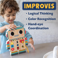 Peaceable Kingdom Blinkity Bot durable wooden construction for long-lasting use.