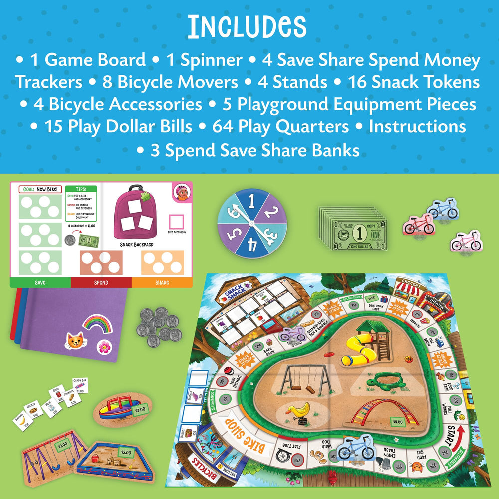 Peaceable Kingdom Money Bunch bicycle accessories illustrate coins and rewards.