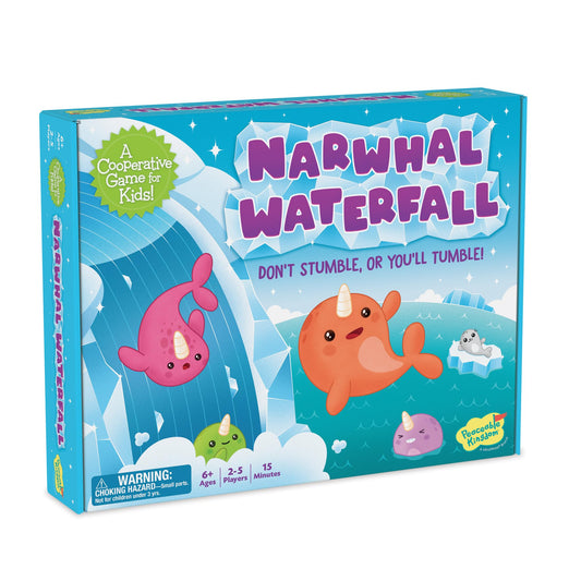 Peaceable Kingdom Narwhal Waterfall gameboard moving river fosters teamwork during family game night.