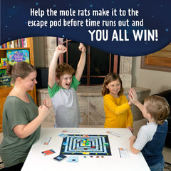 Peaceable Kingdom Space Escape Mole Rat movers guiding players around the board.
