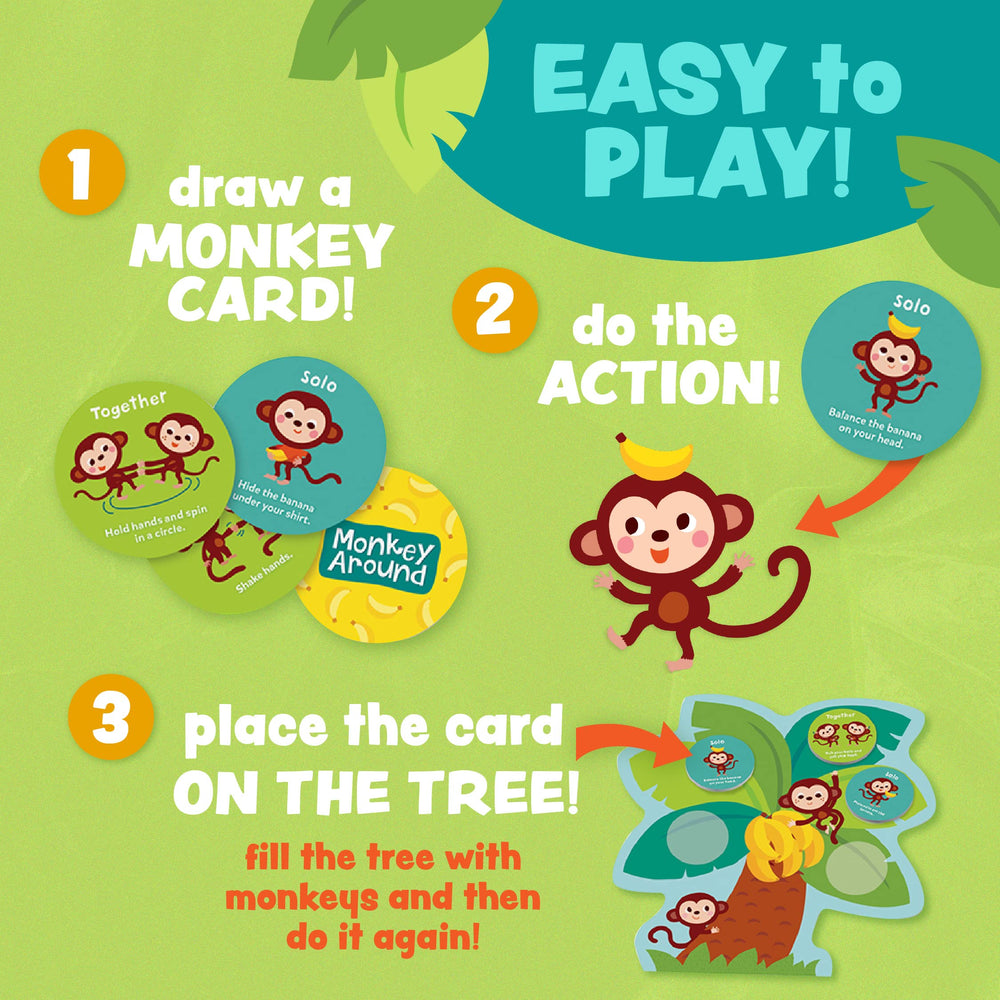 Peaceable Kingdom Monkey Around: caregiver and toddler share hugs, high fives, and balance practice.