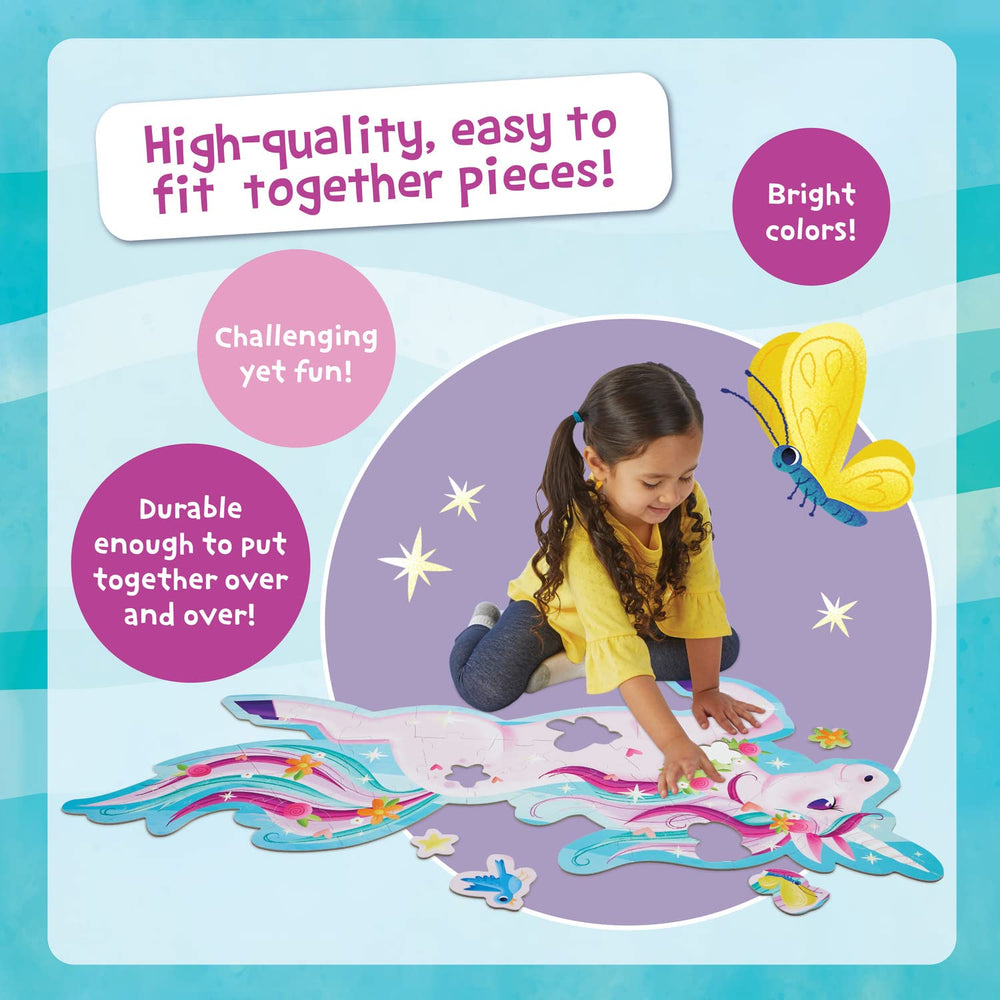 Peaceable Kingdom unicorn puzzle’s large pieces designed for little hands.