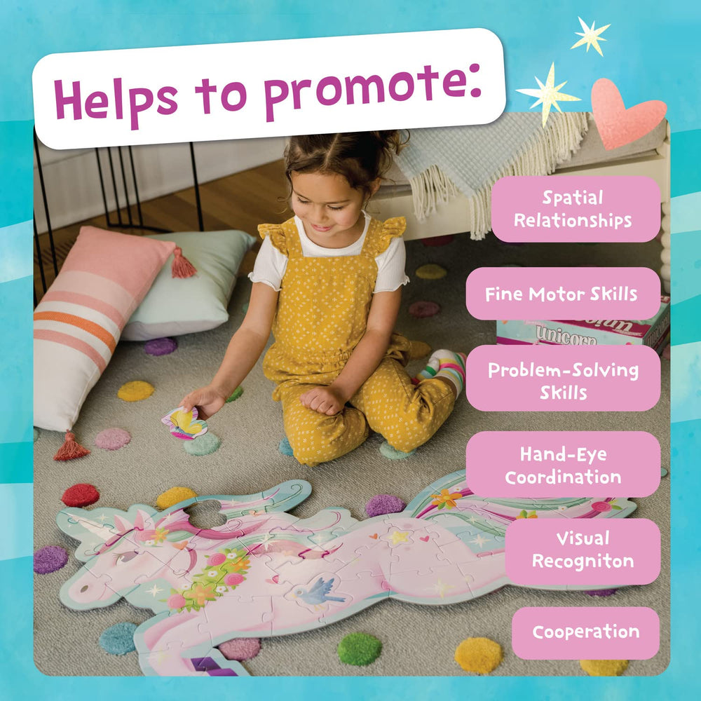 Peaceable Kingdom unicorn puzzle featuring unique shapes for curious minds.