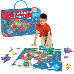 Peaceable Kingdom USA floor puzzle pieces highlight colorful states to spark early geography skills.