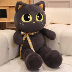 Peach Cat 23.6-inch grey cat plush, front view, ideal as a cozy reading companion