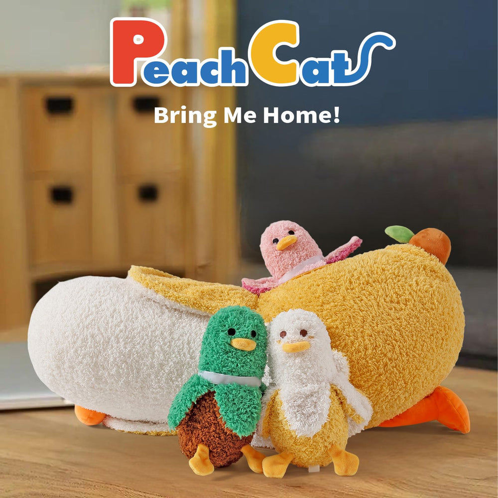 PEACH CAT Banana Duck Mommy with three baby ducks inside, a playful surprise.