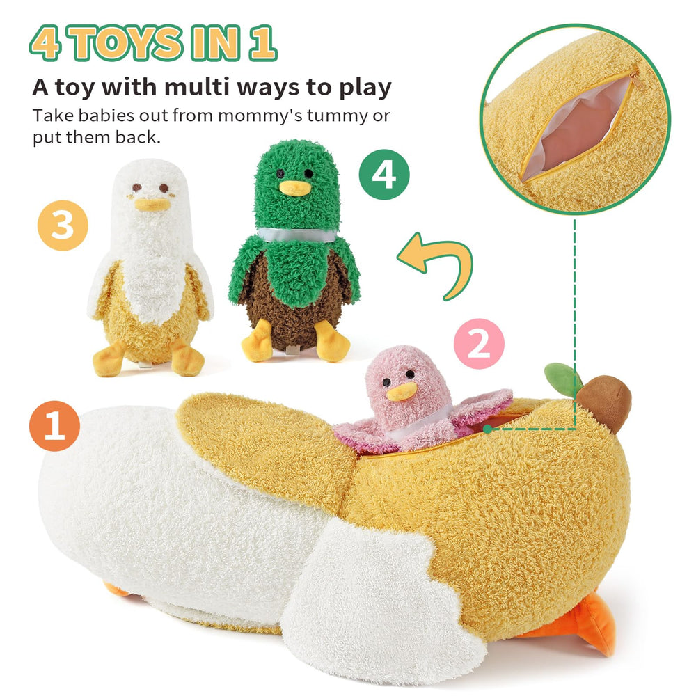 PEACH CAT Banana Duck plush serves as a cozy reading pillow and nap buddy.
